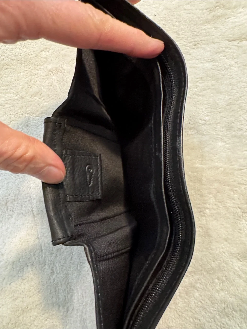 NWOT Lord & Taylor black leather tri-fold wallet.